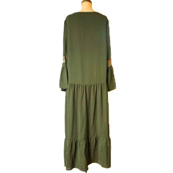 Maxi boho flounce sleeve embroidery applique drop waist flounce sleeve dress - Picture 3 of 15